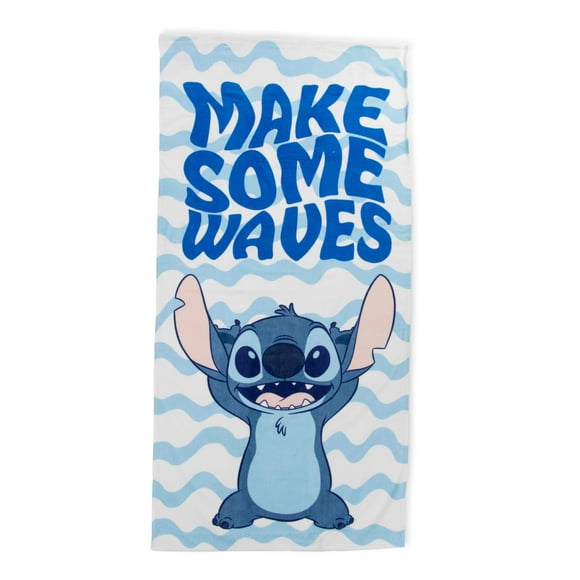 Lilo & Stitch Waves 28" x 58" Kids Beach Towel, Cotton, Blue, Disney