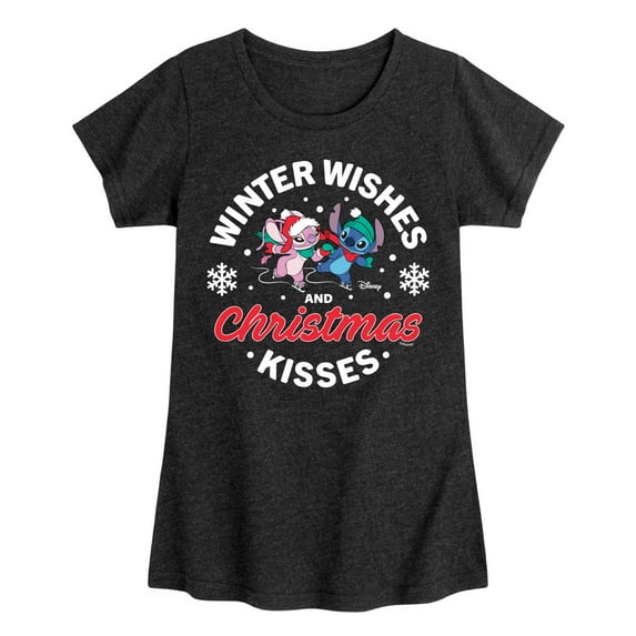 Lilo & Stitch - Winter Wishes And Christmas Kisses - Girls Fitted Short Sleeve Tee