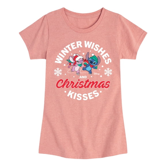 Lilo & Stitch - Winter Wishes And Christmas Kisses - Girls Fitted Short Sleeve Tee