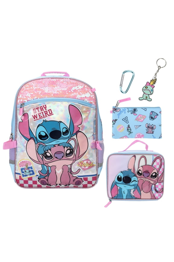 Lilo & Stitch With Angel 5-Piece 16 Backpack And Lunch Set For School & Travel