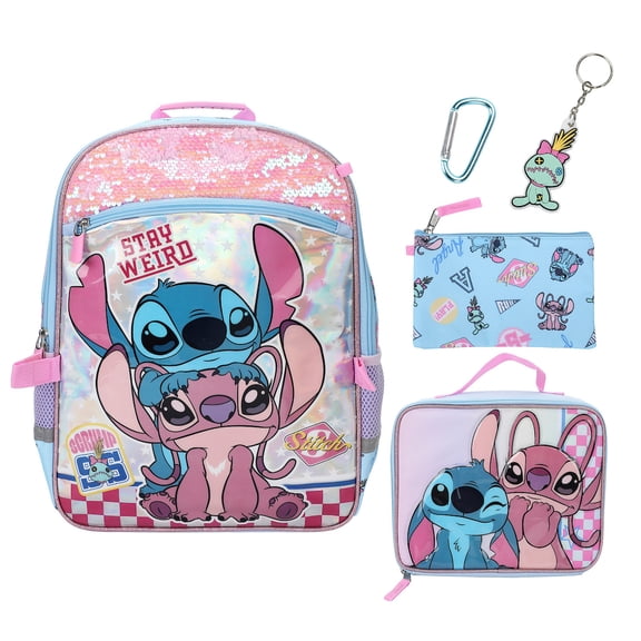Lilo & Stitch With Angel 5-Piece 16 Backpack And Lunch Set For School & Travel