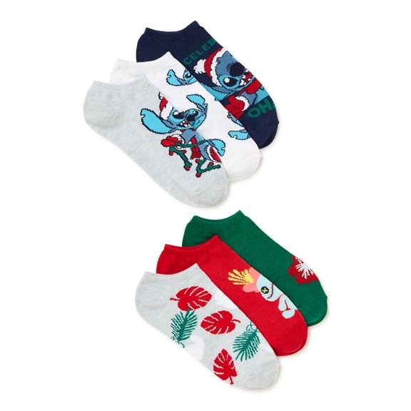Lilo & Stitch Womens Holiday No-Show Socks, 6-Pack