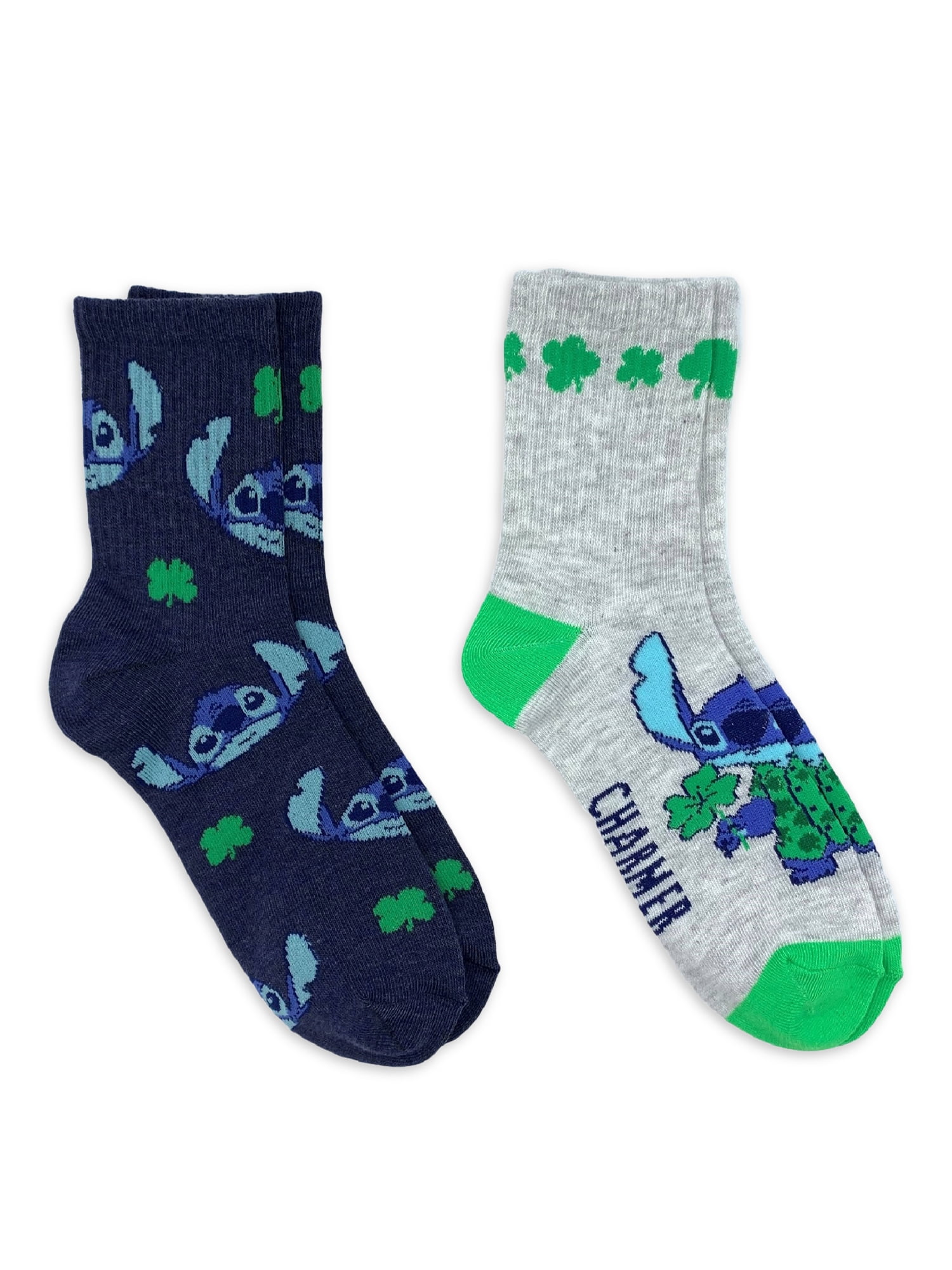 Lilo & Stitch Women's St. Patrick's Day Mid Crew Socks, 2-Pack, Shoe Size 4-10