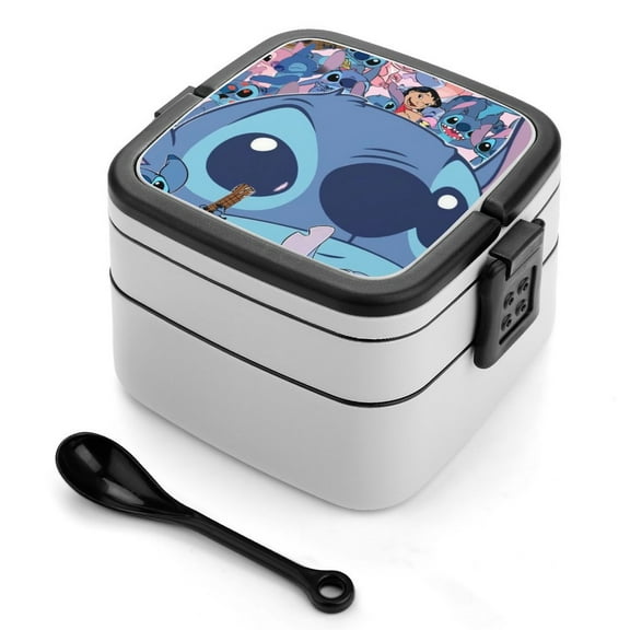 Lilo And Stitch6 Reusable Bento Boxes Lunch Box Double Layer Stackable Leakproof Lunch Container with Spoon and Carrying Handle for Work Camping Picnic Travel