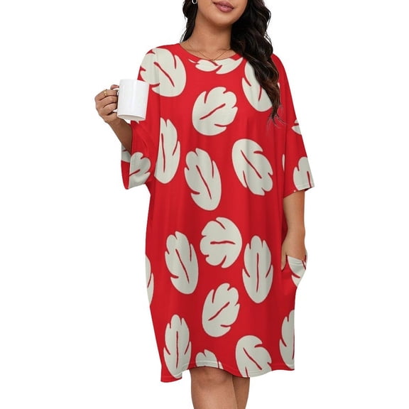 Lilo Tropical Leaves Pattern Sleepshirts For Sleeping Travels Loose Sleepdress Pajama Dress Soft Nightdress Sleepwear