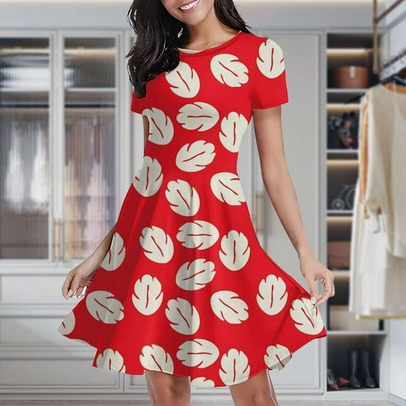 Lilo Tropical Leaves Pattern Women's Classic Swing Skater Dress Casual Work Party Cocktail Dresses