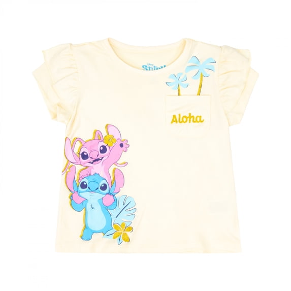 Lilo and Stitch Aloha Pocket Ruffle Sleeve Yummy Toddler Girl's T-Shirt-2T