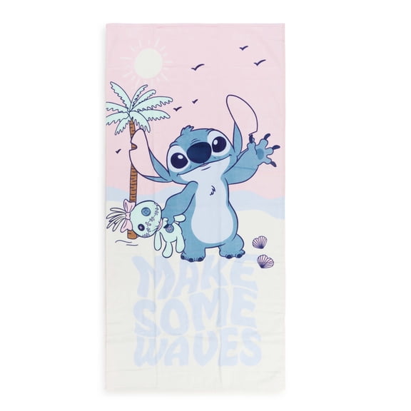 Lilo and Stitch Cute Waves Kids Beach Towel, Cotton, Multicolor, Disney, 28" 58"