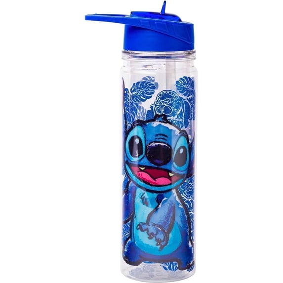 Silver Buffalo Lilo and Stitch Floral Sketch Glitter Double Walled Tritan Water Bottle, 18-Ounce