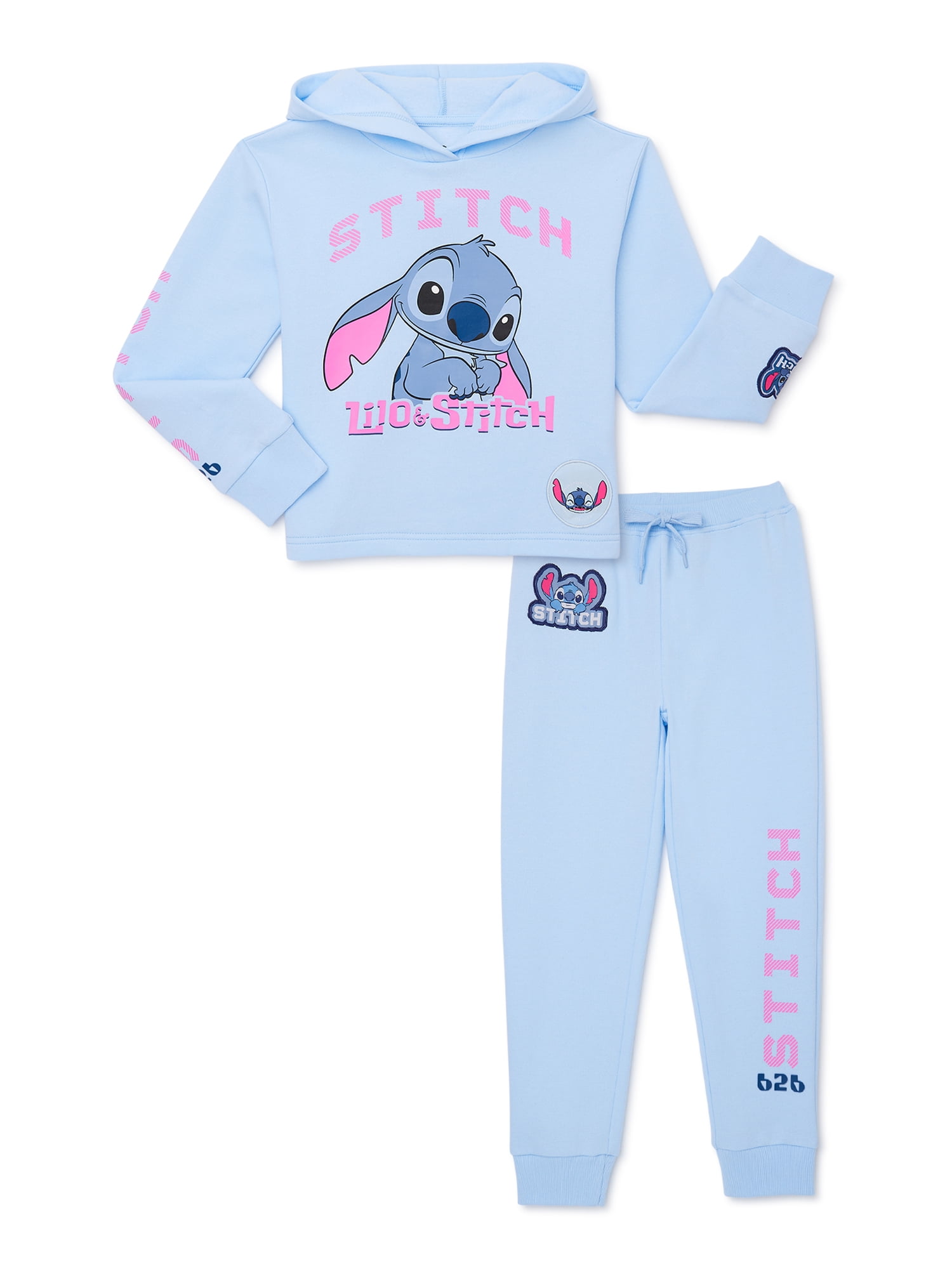 Lilo & Stitch Lilo and Stitch Girls Cropped Hoodie and Joggers Outfit Set, 2-Piece, Sizes 4-16, Girl's, Size: Xs (4-5), Blue