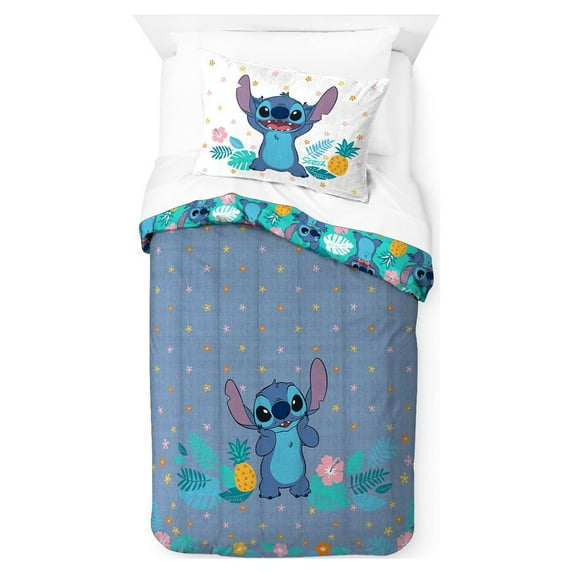 Lilo and Stitch Hawaiian Denim Kids 2-Piece Twin/Full Comforter Set, Reversible, Microfiber