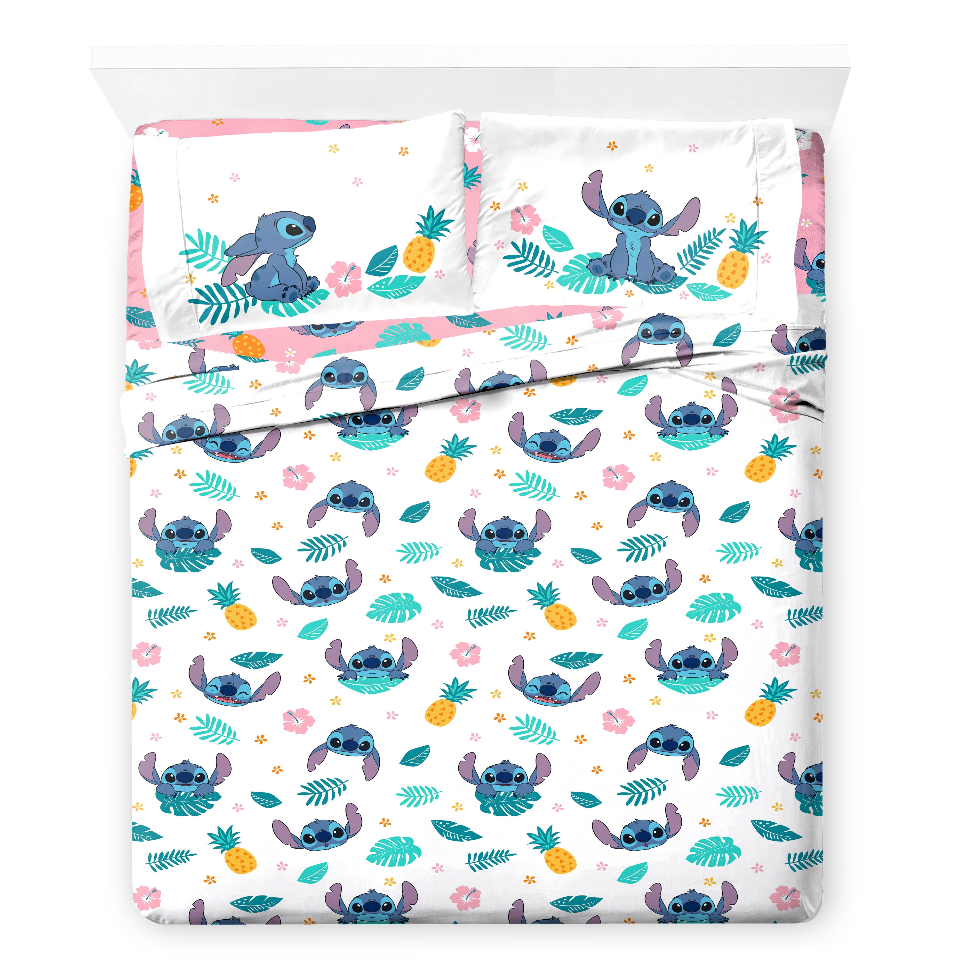 Lilo and Stitch Hawaiian Denim Kids 4-Piece Full Sheet Set, 100% Polyester, Pink, Disney