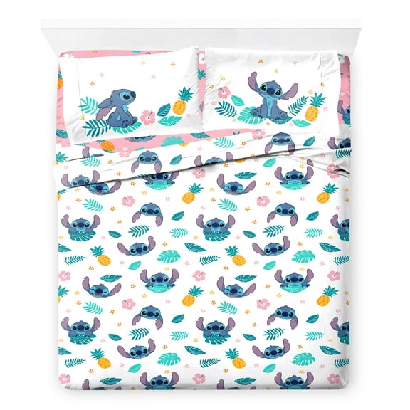 Stitch Island Vibes Kids 4 Piece Pink Bed Sheet Set, Full