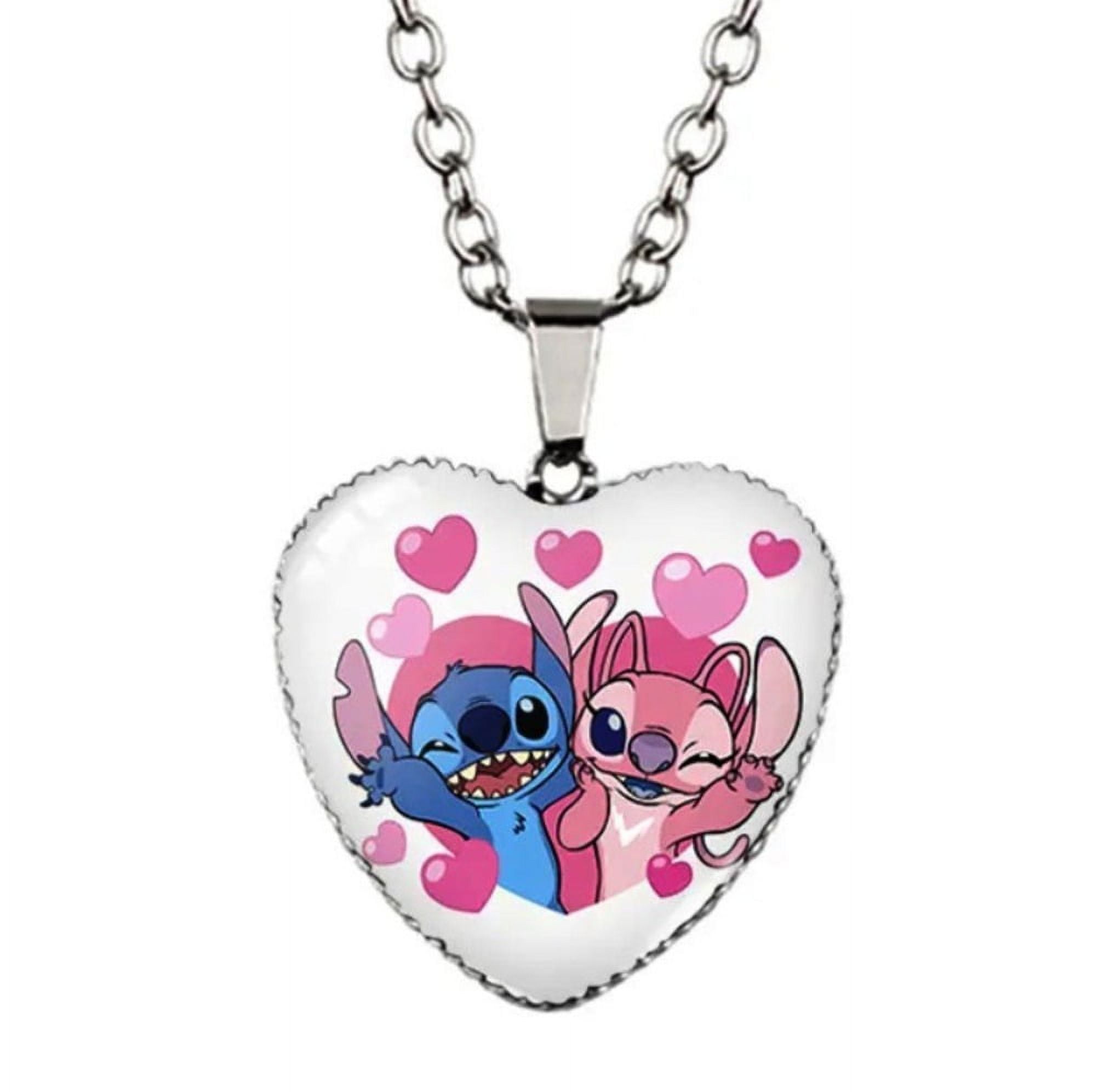 Mainstreet Classics Lilo and Stitch Heart Shaped Glass Dome Pendant Necklace