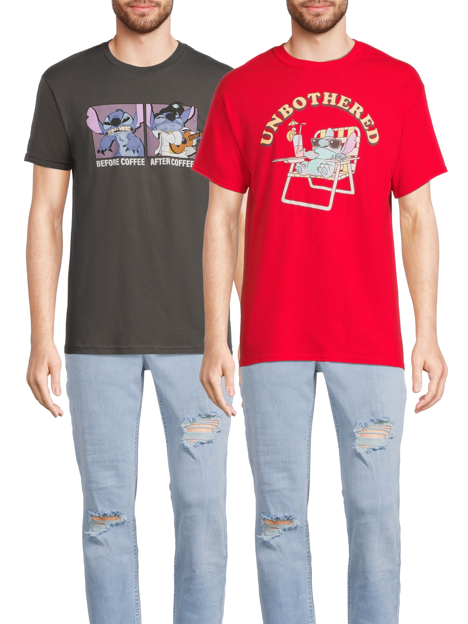 Lilo and Stitch Men's & Big Men's Stitch Unbothered and Coffee Graphic  Tees, 2-Pack, Sizes S-3XL