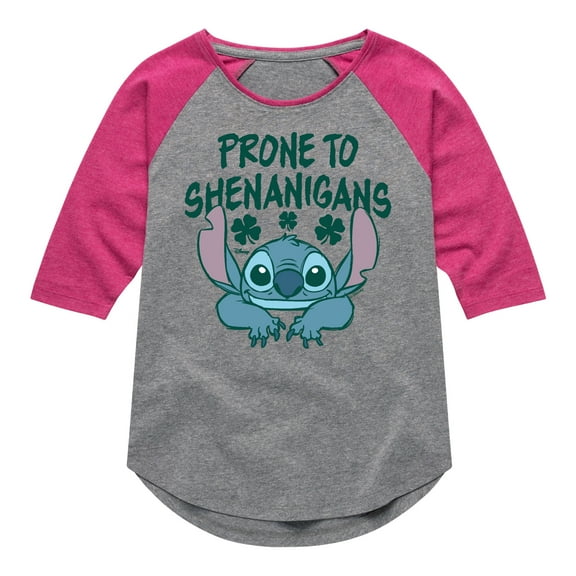 Lilo and Stitch - Prone To Shenanigans - Girls Youth Shirt Tail Raglan Graphic T-shirt