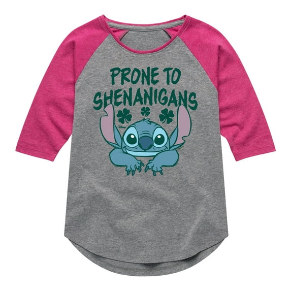 Lilo and Stitch - Prone To Shenanigans - Girls Youth Shirt Tail Raglan Graphic T-shirt