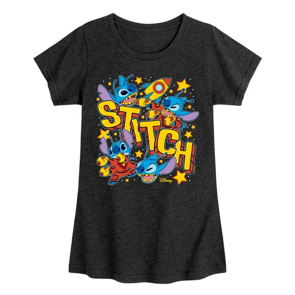 Lilo & Stitch - Stitch Space Stickers - Toddler & Youth Girls Fitted Short Sleeve Graphic T-Shirt