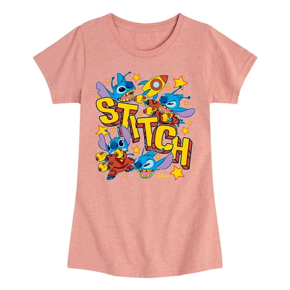 Lilo & Stitch - Stitch Space Stickers - Toddler & Youth Girls Fitted Short Sleeve Graphic T-Shirt