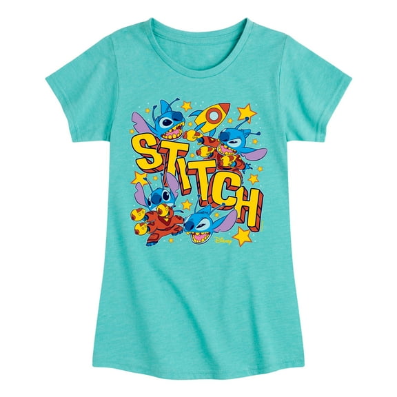Lilo & Stitch - Stitch Space Stickers - Toddler & Youth Girls Fitted Short Sleeve Graphic T-Shirt