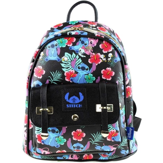 Lilo and Stitch - Stitch and Angel 10" Faux Leather All Over Print Backpack - 16013