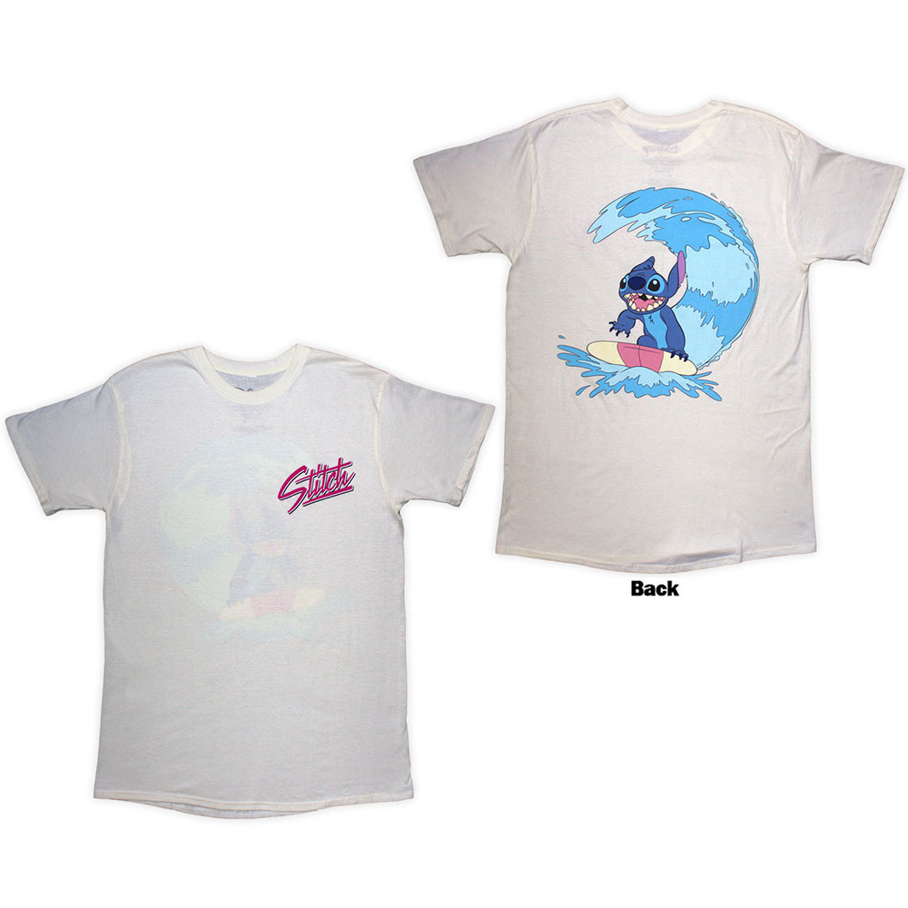 Disney Unisex T-Shirt Stitch Surf (Natural) (Back Print) (X-Large)