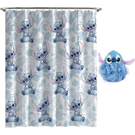 Lilo and Stitch Tropical Shower Curtain and Loofa Set
