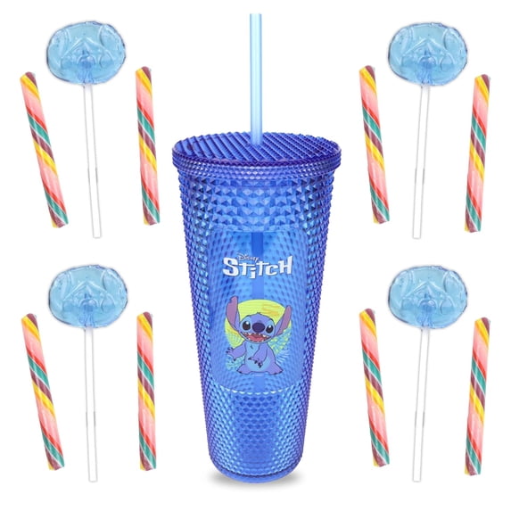 Lilo and Stitch Tumbler with Candy, Lid and Straw Included, Individually Wrapped Candies Inside, 24 Ounces