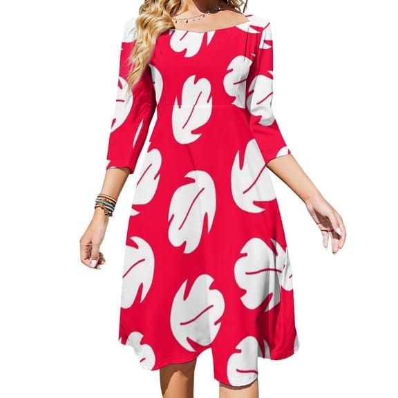 Lilo’s Dress Pattern Flare Dress Square Neck Dress Elegant Female Fashion Printed Dress