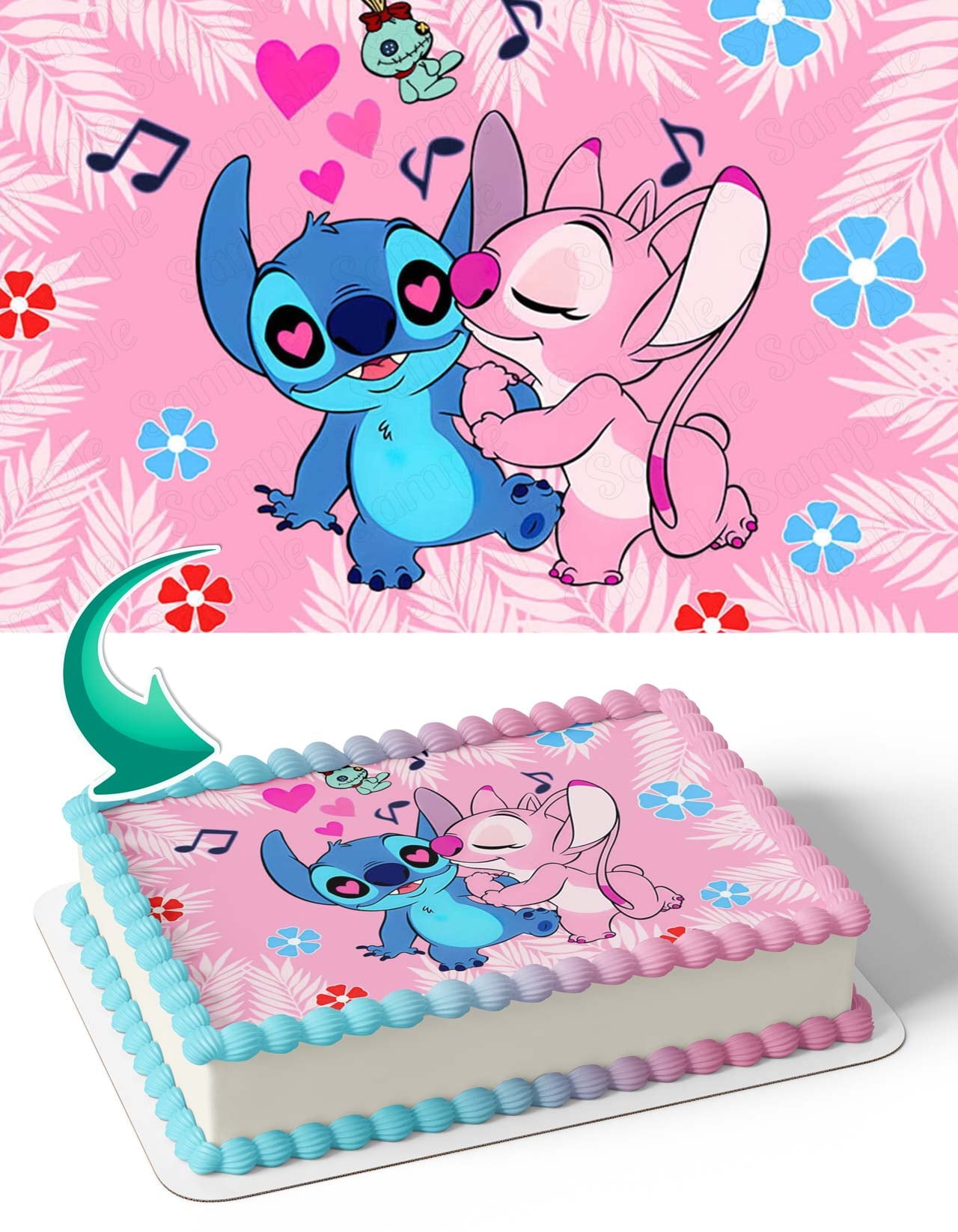 BirthdayJungle Lilo and Stitch Pink PB Edible Cake Image Topper Birthday Photo Icing Fondant Decoration Print 1/4 Sheet