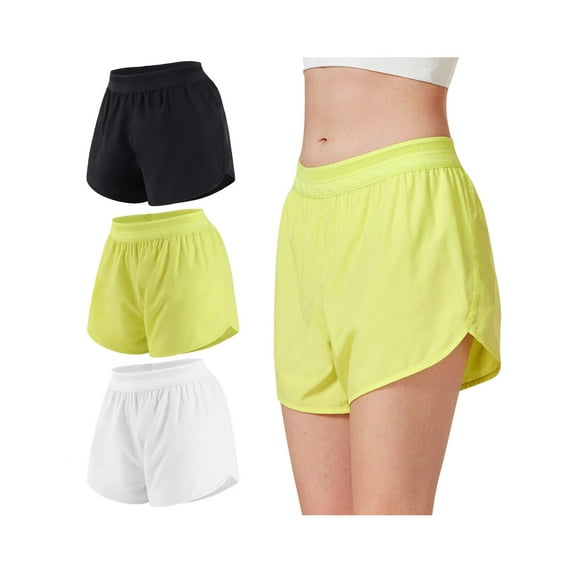 Liloak 3 Pack Womens 2 In 1 Running Shorts with Elastic Waist for Ladies Gym Shorts Multipack
