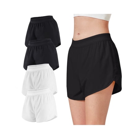 Liloak 4 Pack Womens Athletic Shorts 2 In 1 Running Shorts Mid Rise Gym Activewear for Ladies