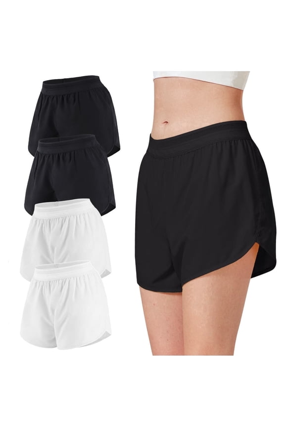 4 Pack Womens Athletic Shorts 2 In 1 Running Shorts Mid Rise Gym Activewear for Ladies