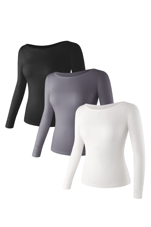 4 Pack of Long Sleeve Shirts Women,Basic Long Sleeve Tops Lightweight,Soft Stretchy T Shirt for Women Fitted