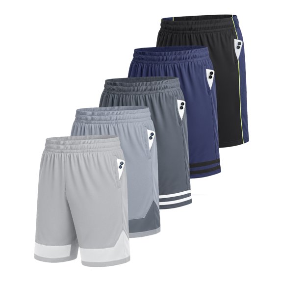 Liloak 5 Pack Men's Elastic Waist Shorts,Casual Shorts Multipack, Lightweight Polyester Shorts For Summer Workouts