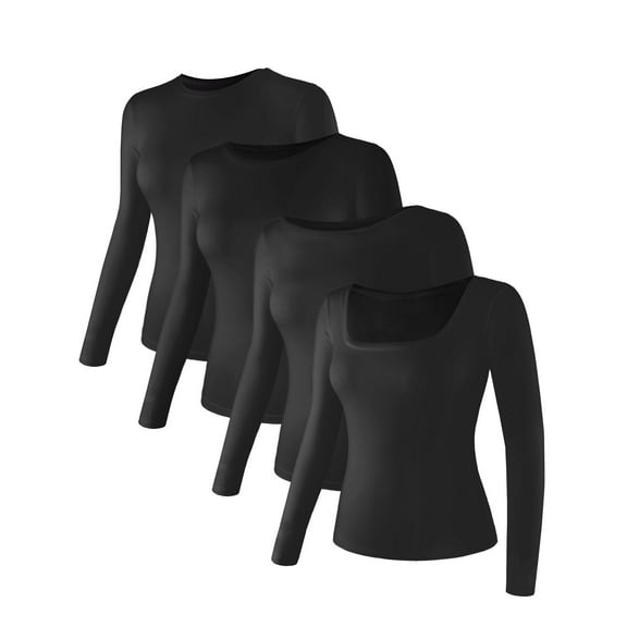 Liloak Womens T-shirts Long Sleeve Pack,4 Necklines Fitted Tops for Women,Basic Tee Long Sleeve Tight Shirts