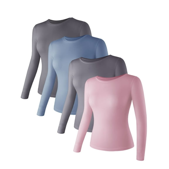 Liloak Womens T-shirts Long Sleeve Pack,4 Necklines Fitted Tops for Women,Basic Tee Long Sleeve Tight Shirts