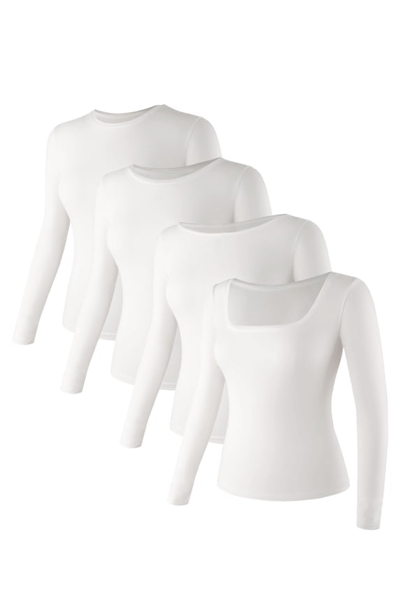 Womens T-shirts Long Sleeve Pack,4 Necklines Fitted Tops for Women,Basic Tee Long Sleeve Tight Shirts