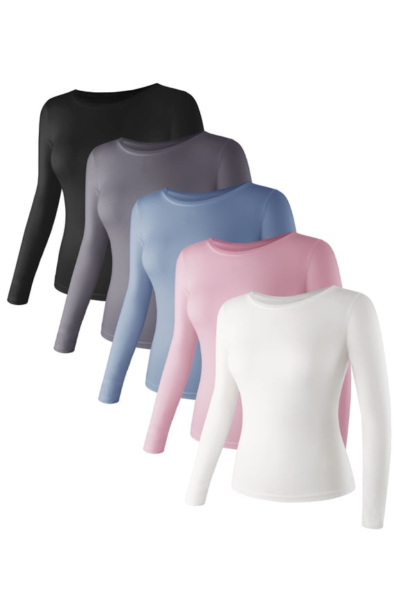 Womens T-shirts Long Sleeve Pack,5 Necklines Fitted Tops for Women,Basic Tee Long Sleeve Tight Shirts