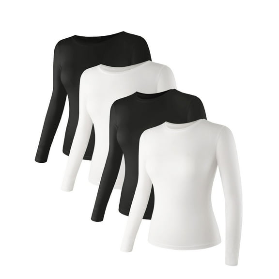 Liloak Womens T-shirts Long Sleeve Pack,4 Necklines Fitted Tops for Women,Basic Tee Long Sleeve Tight Shirts