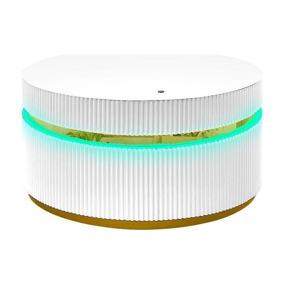 Lilola Home 39" Round White Coffee Table with Glass Top and LED Lights