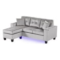 thumbnail image 1 of Sorenza 74"W Gray Velvet Rev.Sect Chaise w/LED+USB Port+Pillows+Tufted Cushion, 1 of 5