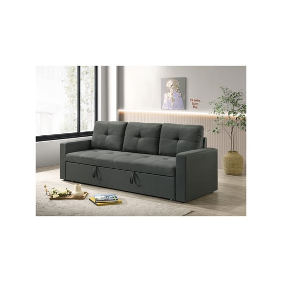 Burleigh 83.5"W Dark Gray Fabric Sleeper Sofa with Tufted Cushions