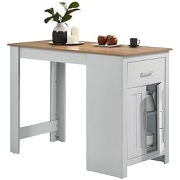 Lilola Home Alonzo 47" W Oak and White Counter Height Dining Table Compact Modern Table for Kitchen, Apartment, or Small Dining Room with Wood and Metal Design$$Furniture