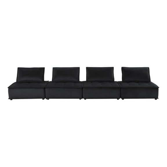 Lilola Home Anna Velvet 4-Seater Modular Sofa with Tufted Seat in Black