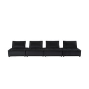 Lilola Home Anna Velvet 4-Seater Modular Sofa with Tufted Seat in Black