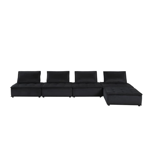 Lilola Home Anna Black Velvet, 5 Pc Sectional Sofa Ottoman