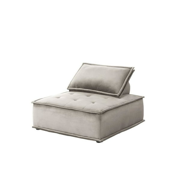 Lilola Home Anna Velvet Armless Lounge Chair Tufted Seat in Light Gray