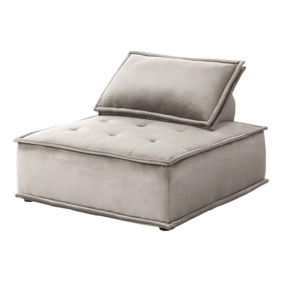 Lilola Home Anna Velvet Armless Lounge Chair Tufted Seat in Light Gray