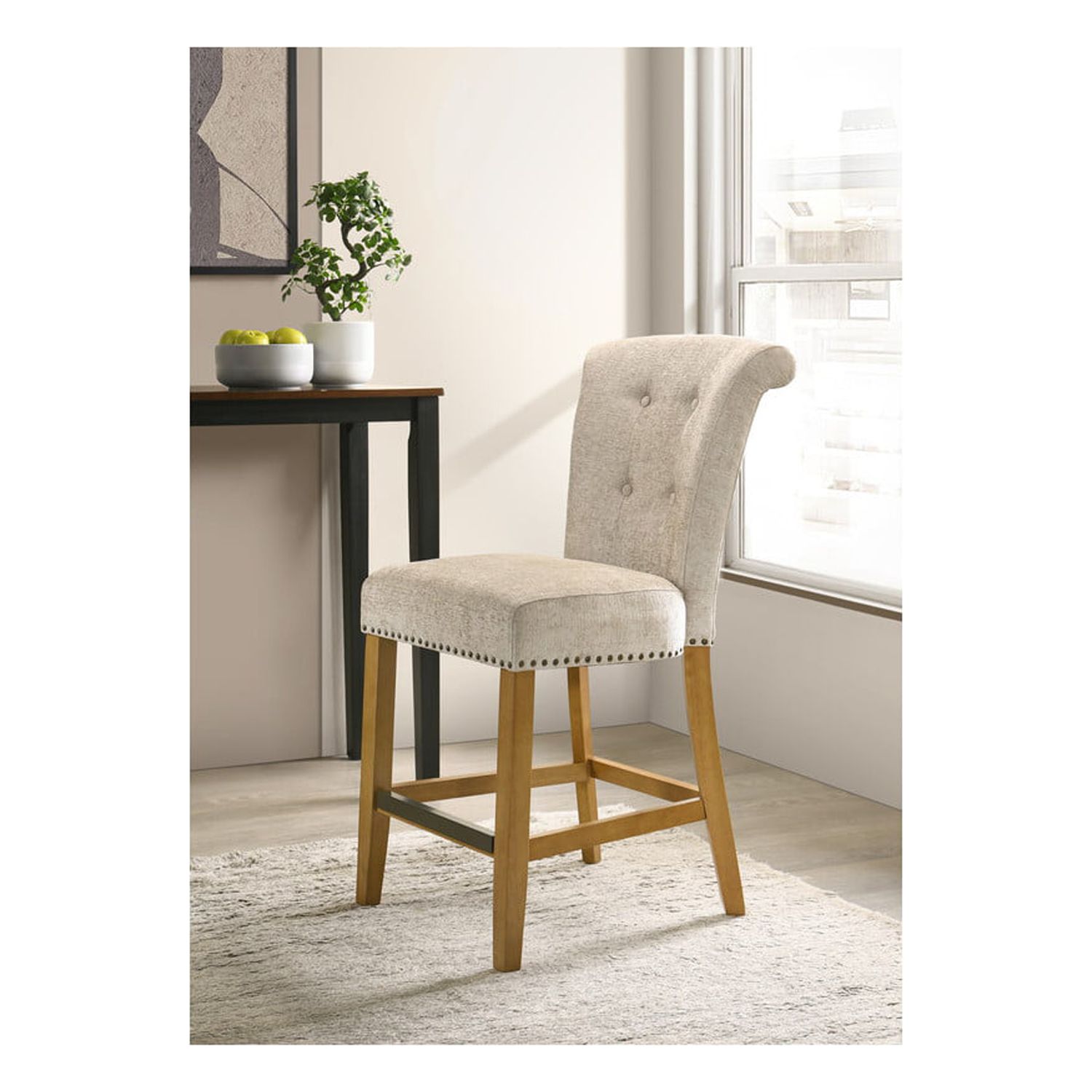 Lilola Home Auggie Fabric Counter Height Chair with Nailhead TrimColor